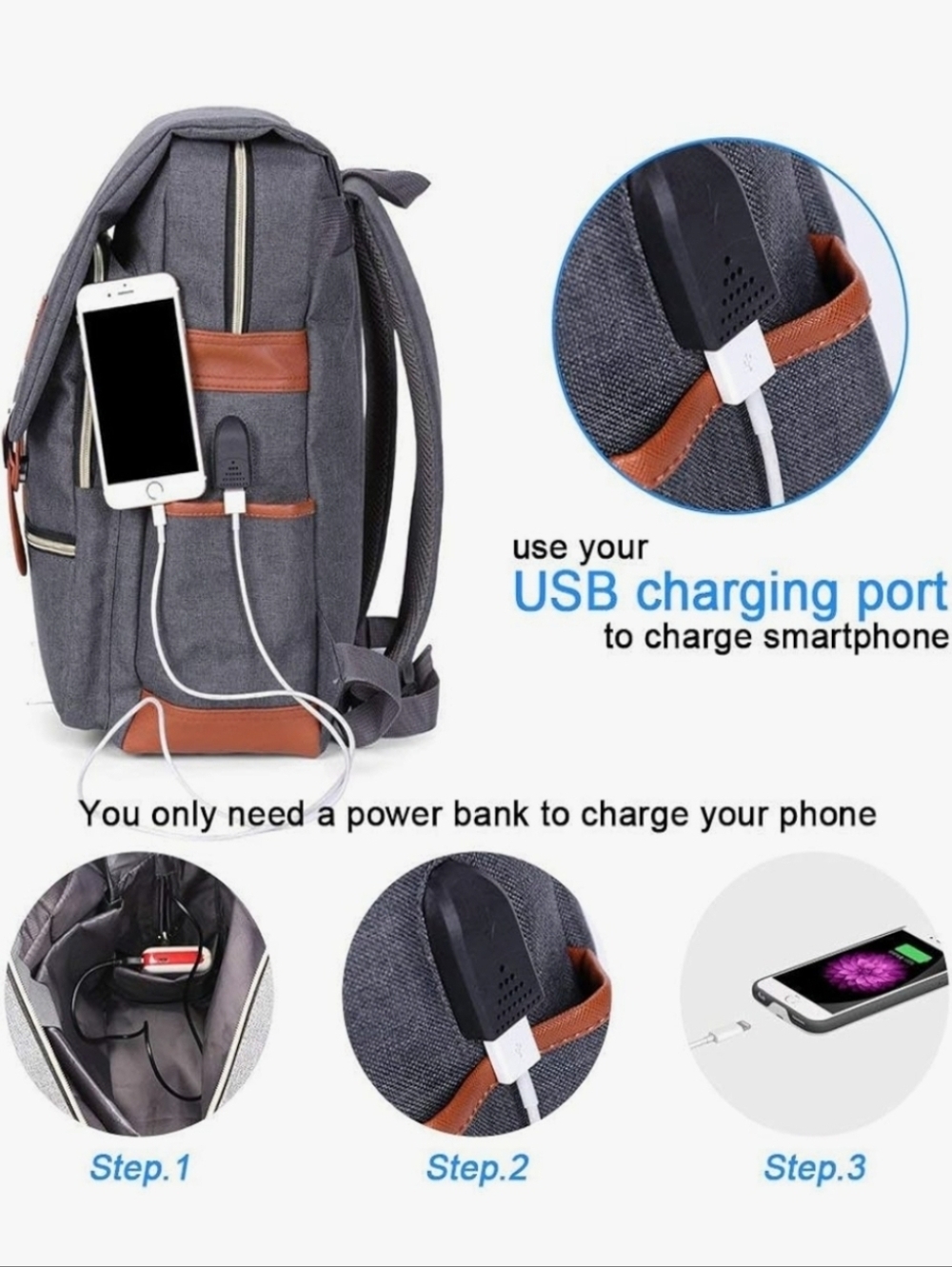 Eco-Friendly Laptop Backpack for Women Men,Travel Backpacks with USB - Picture 3 of 11